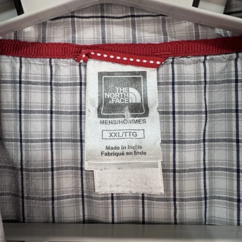 The North Face Men's XXL Button Up Gray Blue Check Short Sleeve